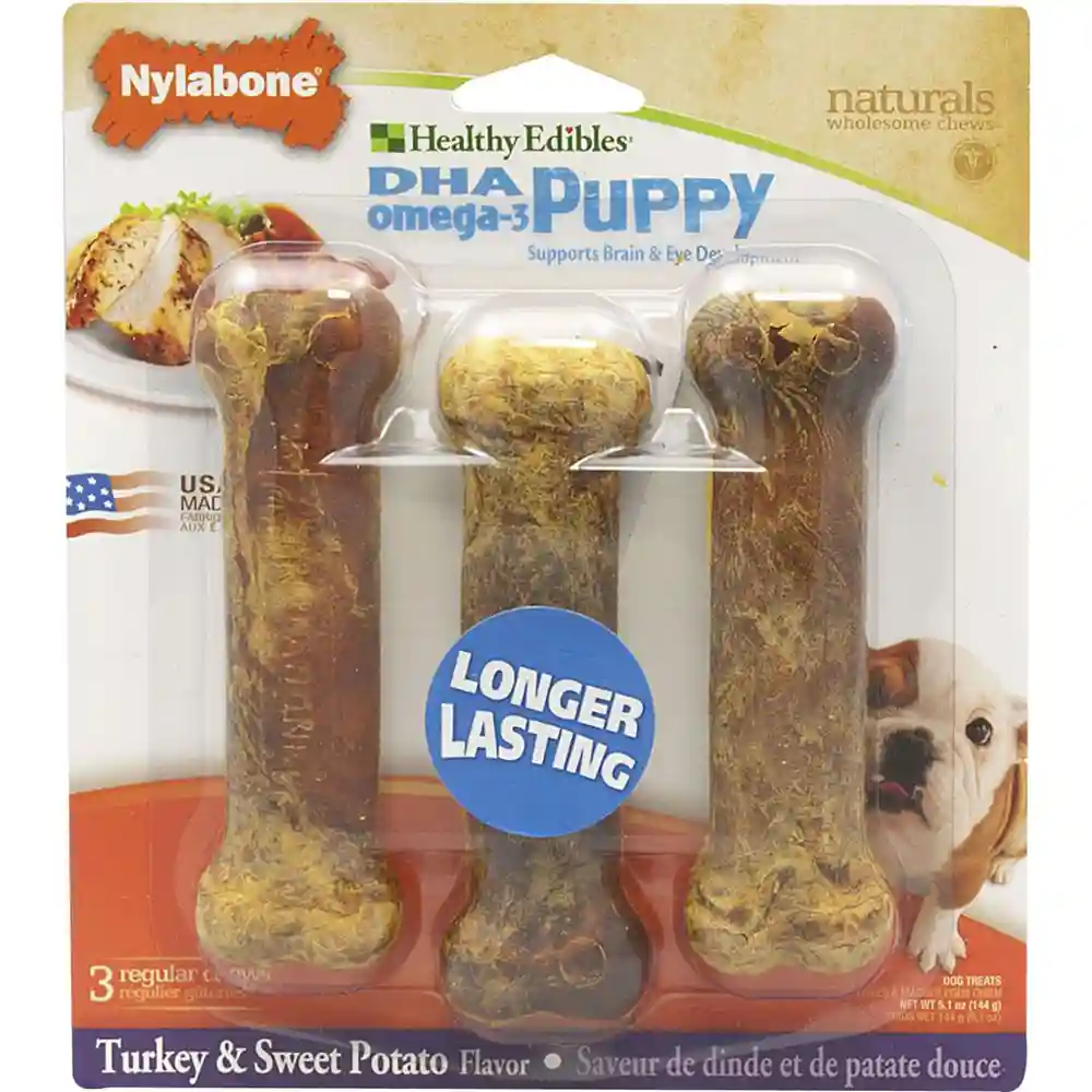Nylabone Puppy Edibles Sweet Potato & Turkey 3 Pk